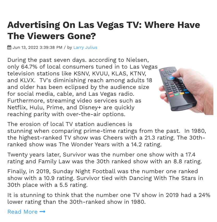 Television Advertising In Las Vegas EOY 2022